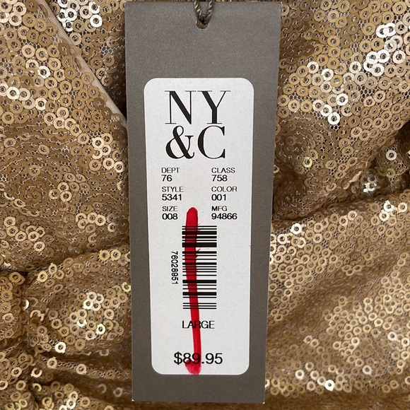 NWT Eva Mendes Gold Sequin V-Neck Cocktail Party Dress - size Large - Picture 6 of 7